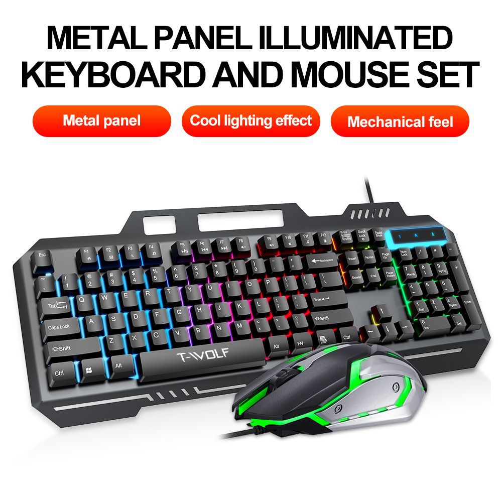 Gaming Keyboard And Mouse Combo - T WOLF TF600 Backlit Wired 104-Key